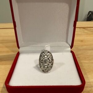 Peruvian Silver Filigree Shield Ring – Adjustable, NWOT